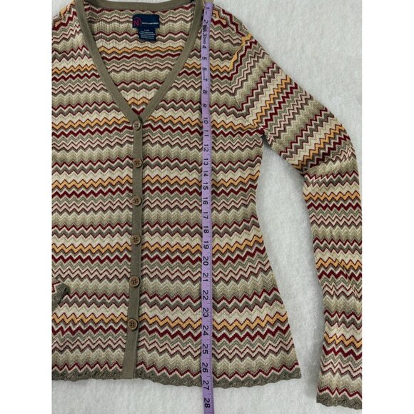 Nautica Jeans Company Zigzag Chevron Knit Cardigan L Made in Australia Y2K Luxe - Picture 8 of 12